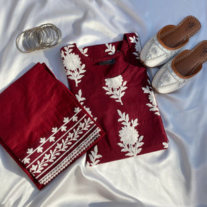 Maroon serenity embroidered 2pcs