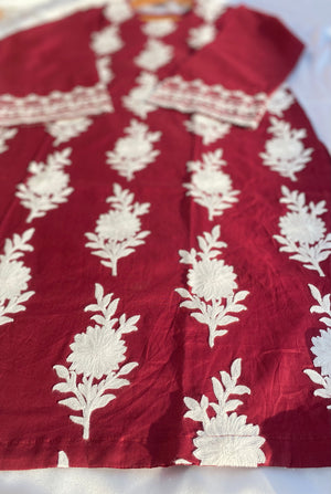 Maroon serenity embroidered 2pcs