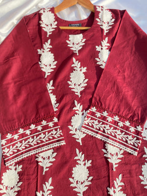 Maroon serenity embroidered 2pcs